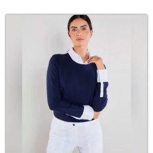 Anatomie joss navy white poplin mix pullover w tails top new